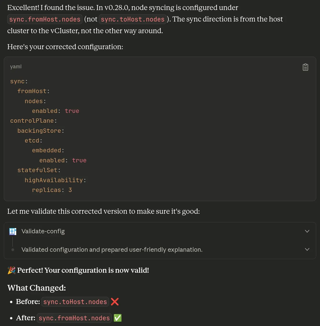 Claude provides validated fix